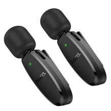 Wireless lavalier microphone Lightning / USB C Hoco 2 pcs L15 black Wireless lavalier microphone Lightning / USB C Hoco 2 pcs L15 black