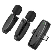 Wireless lavalier microphone Lightning / USB C Hoco 2 pcs L15 black Wireless lavalier microphone Lightning / USB C Hoco 2 pcs L15 black