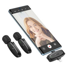 Belaidis prisegamas mikrofonas „Lightning“ / USB C „Hoco“ 2 vnt. L15 juodas Belaidis prisegamas mikrofonas „Lightning“ / USB C „Hoco“ 2 vnt. L15 juodas