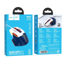 Wire gaming mouse Hoco USB A 3600 dpi GM31 white blue