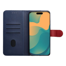 Atverčiamas dėklas, skirtas Motorola G17 Split Book, tamsiai mėlynas ir raudonas Atverčiamas dėklas, skirtas Motorola G17 Split Book, tamsiai mėlynas ir raudonas