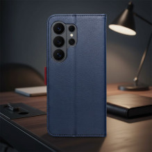 Atverčiamas dėklas, skirtas Motorola G17 Split Book, tamsiai mėlynas ir raudonas Atverčiamas dėklas, skirtas Motorola G17 Split Book, tamsiai mėlynas ir raudonas