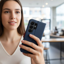 Atverčiamas dėklas, skirtas Motorola G17 Split Book, tamsiai mėlynas ir raudonas Atverčiamas dėklas, skirtas Motorola G17 Split Book, tamsiai mėlynas ir raudonas
