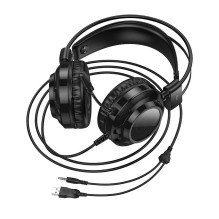 Laidinės ausinės USB A + Jack 3,5 mm Hoco gaming 2 m W110 juodos Laidinės ausinės USB A + Jack 3,5 mm Hoco gaming 2 m W110 juodos