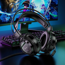 Laidinės ausinės USB A + Jack 3,5 mm Hoco gaming 2 m W110 juodos Laidinės ausinės USB A + Jack 3,5 mm Hoco gaming 2 m W110 juodos