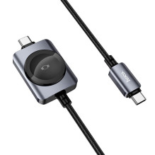 Hoco USB C to USB C cable PD100W with wireless charging for Apple Watch 1,2 m CW66 black
