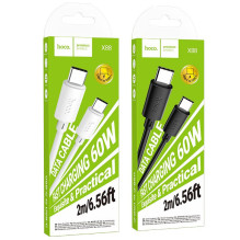 Cable USB C to USB C Hoco 3A 60W 2 m X88 white Cable USB C to USB C Hoco 3A 60W 2 m X88 white