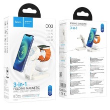Belaidis įkroviklis Hoco 3in1 15W suderinamas su MagSafe CQ3, baltas Belaidis įkroviklis Hoco 3in1 15W suderinamas su MagSafe CQ3, baltas