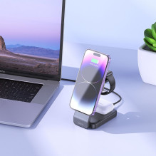 Belaidis įkroviklis Hoco 3in1 15W, suderinamas su MagSafe CQ3, juodas Belaidis įkroviklis Hoco 3in1 15W, suderinamas su MagSafe CQ3, juodas