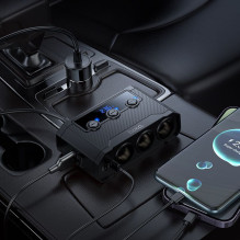 Automobilinis įkroviklis Hoco 2xUSB A + 2xUSB C+3x cigarečių degiklio prievadai PD QC3.0 240W Z64 juodas Automobilinis įkroviklis Hoco 2xUSB A + 2xUSB C+3x cigarečių degiklio prievadai PD QC3.0 240W Z64 juodas