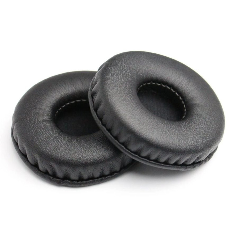 Keičiamos ausinių pagalvėlės, pagamintos iš dirbtinės minkštos odos, 45 mm skersmens, 2 vnt. juodos