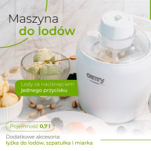 „Camry Premium CR 4481“ ledų gaminimo aparatas su gelio indeliu, 0,7 l, 90 W, baltas „Camry Premium CR 4481“ ledų gaminimo aparatas su gelio indeliu, 0,7 l, 90 W, baltas