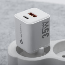 Telefono įkroviklis Forcell F-Energy Mini GaN III USB C + USB A QC4.0 PD 35W VT-35C baltas 0INT Telefono įkroviklis Forcell F-Energy Mini GaN III USB C + USB A QC4.0 PD 35W VT-35C baltas 0INT