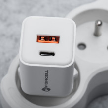 Telefono įkroviklis Forcell F-Energy Mini GaN III USB C + USB A QC4.0 PD 35W VT-35C baltas 0INT Telefono įkroviklis Forcell F-Energy Mini GaN III USB C + USB A QC4.0 PD 35W VT-35C baltas 0INT