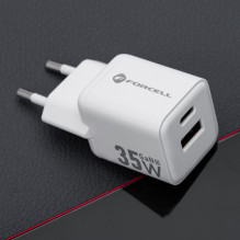 Telefono įkroviklis Forcell F-Energy Mini GaN III USB C + USB A QC4.0 PD 35W VT-35C baltas 0INT Telefono įkroviklis Forcell F-Energy Mini GaN III USB C + USB A QC4.0 PD 35W VT-35C baltas 0INT