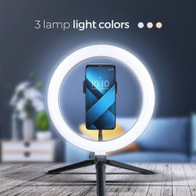 LED Ring Stream RGB lamp 10" with holder for mobile + tripod black LED Ring Stream RGB lamp 10" with holder for mobile + tripod black