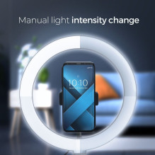 LED Ring Stream RGB lempa 10" su laikikliu mobiliajam telefonui + trikoju, juoda LED Ring Stream RGB lempa 10" su laikikliu mobiliajam telefonui + trikoju, juoda