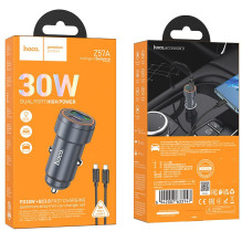 Car charger Hoco USB A + USB C QC3.0 PD 30W + cable USB C to USB C Z57A black
