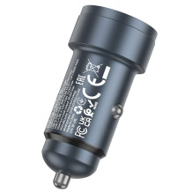 Car charger Hoco USB A + USB C PD QC3.0 3A 30W Z57A metal gray Car charger Hoco USB A + USB C PD QC3.0 3A 30W Z57A metal gray