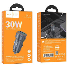 Car charger Hoco USB A + USB C PD QC3.0 3A 30W Z57A metal gray Car charger Hoco USB A + USB C PD QC3.0 3A 30W Z57A metal gray