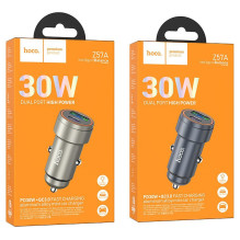 Car charger Hoco USB A + USB C PD QC3.0 3A 30W Z57A metal gray Car charger Hoco USB A + USB C PD QC3.0 3A 30W Z57A metal gray