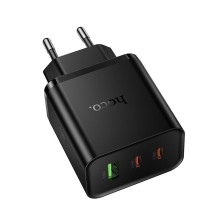 Telefono įkroviklis Hoco 2x USB C + USB A QC3.0 PD 3A 65W N75 juodas Telefono įkroviklis Hoco 2x USB C + USB A QC3.0 PD 3A 65W N75 juodas
