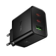Telefono įkroviklis Hoco 2x USB C + USB A QC3.0 PD 3A 65W N75 juodas Telefono įkroviklis Hoco 2x USB C + USB A QC3.0 PD 3A 65W N75 juodas