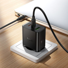 Phone charger Hoco 2x USB C + USB A QC3.0 PD 3A 65W N75 black