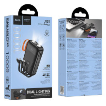 Powerbank Hoco 10000 mAh 2A with built-in cables USB A + USB C+ Lightning + Micro USB and double light J151 black Powerbank Hoco 10000 mAh 2A with built-in cables USB A + USB C+ Lightning + Micro USB and double light J151 black