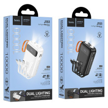 Powerbank Hoco 10000 mAh 2A with built-in cables USB A + USB C+ Lightning + Micro USB and double light J151 black Powerbank Hoco 10000 mAh 2A with built-in cables USB A + USB C+ Lightning + Micro USB and double light J151 black