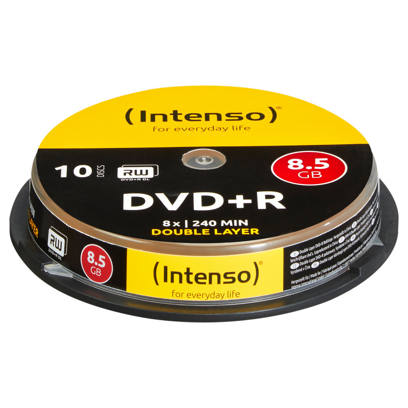 DVD 1x10 Intenso DVD+R 8,5 GB 8x greitis, dvisluoksnis Cakebox
