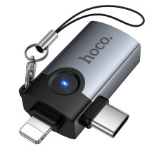 Adapter OTG 2in1 Lightning / USB C to USB A Hoco UA46E Victory gray