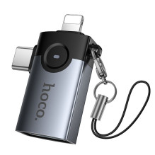 Adapteris OTG 2in1 Lightning / USB C į USB A Hoco UA46E Victory pilkas Adapteris OTG 2in1 Lightning / USB C į USB A Hoco UA46E Victory pilkas