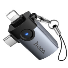 Adapter OTG 2in1 Lightning / USB C to USB A Hoco UA46E Victory gray