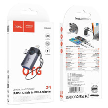 Adapteris OTG 2in1 Lightning / USB C į USB A Hoco UA46E Victory pilkas Adapteris OTG 2in1 Lightning / USB C į USB A Hoco UA46E Victory pilkas