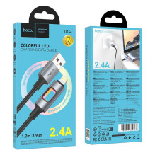 LED laidas USB A į Lightning Hoco 2,4A 1,2 m U144 juodas