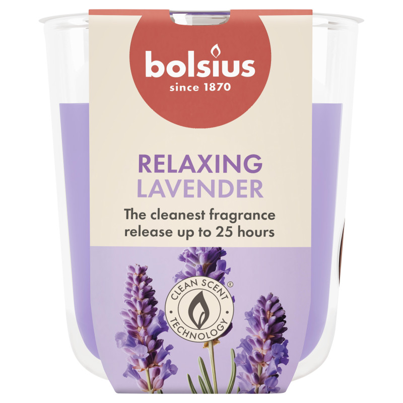 Candle, aromatic Bolsius Relaxing Lavender, 25 h, Purple