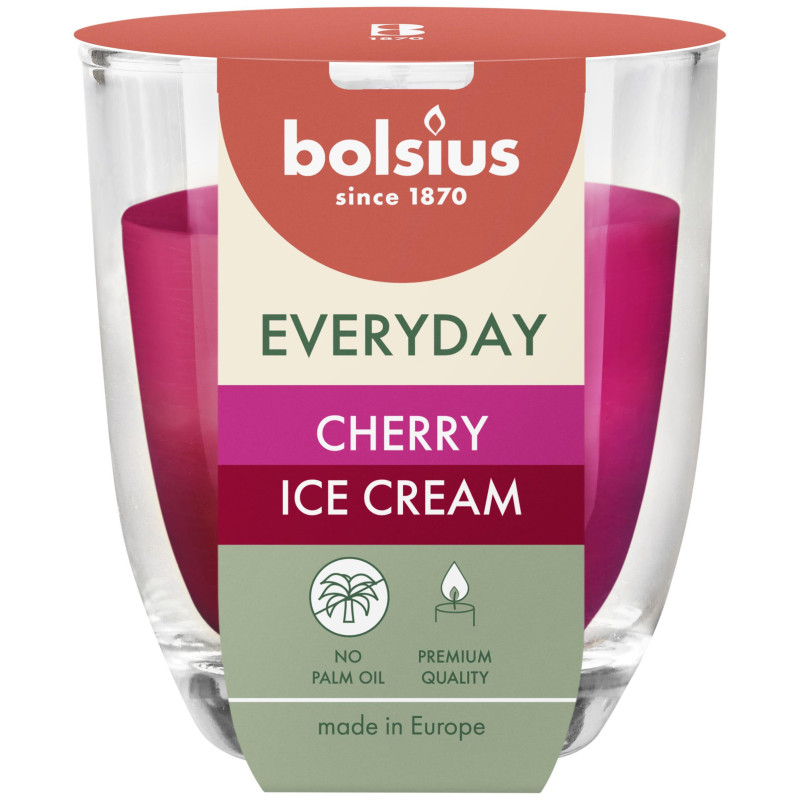 Candle, scented Bolsius Cherry Ice Cream, 21 h, Red / Pink