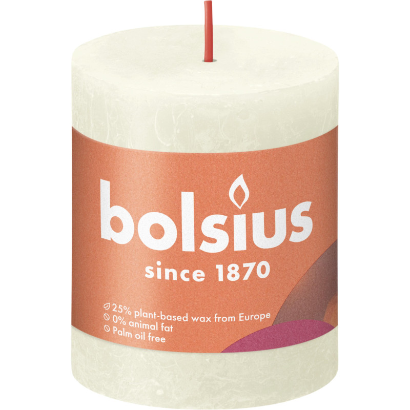 Candle, cylindrical Bolsius Rustic, 8 / 6.8 cm, ivory