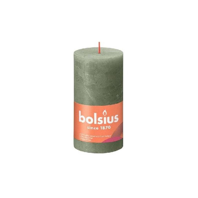 Candle, cylindrical Bolsius Rustic, 13 / 6.8 cm, olive green