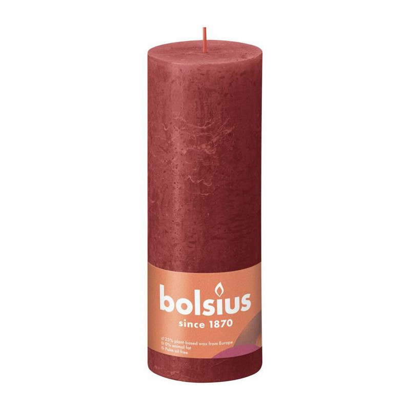 Candle, cylindrical Bolsius Rustic, 19 / 6.8 cm, red