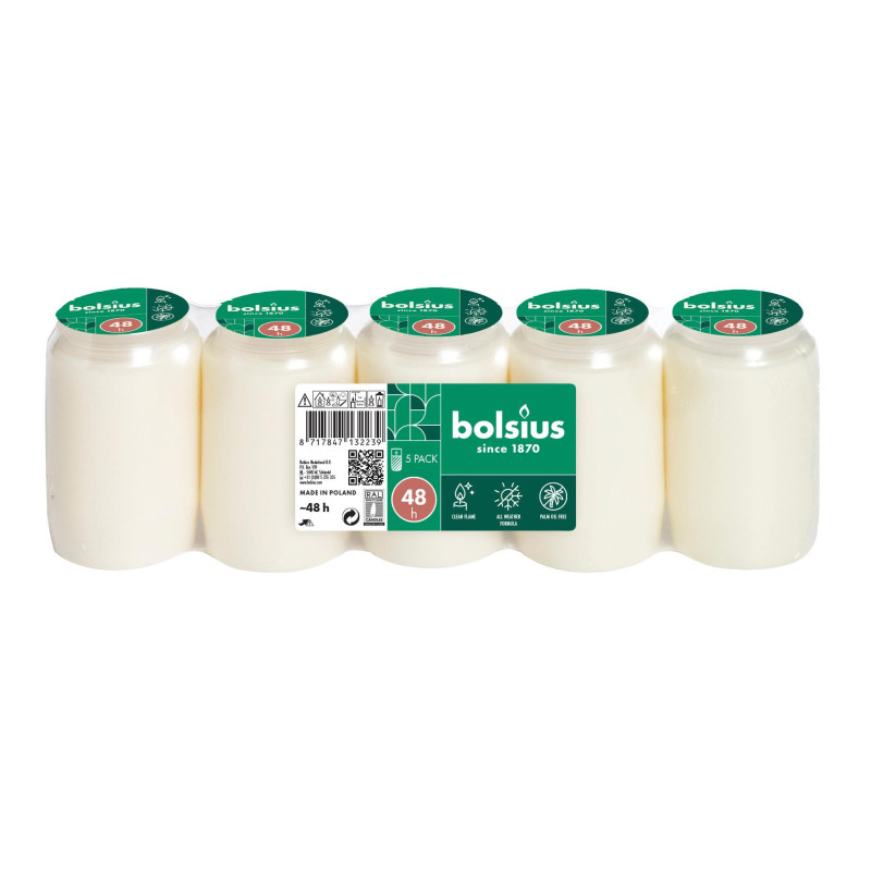 Bolsius candle refills, 48 h, 5 pcs, White, 9 cm