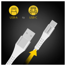 „Intenso“ USB laidas A315C nailonas, 1,5 m, baltas, su USB-A ir USB-C jungtimis, palaiko greitą įkrovimą (PD) iki 60 W „Intenso“ USB laidas A315C nailonas, 1,5 m, baltas, su USB-A ir USB-C jungtimis, palaiko greitą įkrovimą (PD) iki 60 W