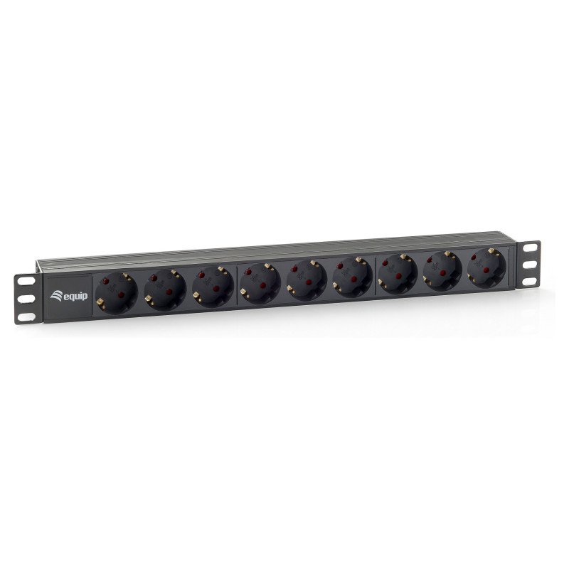 Equip 19" Steckdosenleiste 9xSchuko- St.90° sw. Pla.