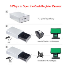 Cash drawer 4Schein- / 4Münzfächer RJ11 POS silver Cash drawer 4Schein- / 4Münzfächer RJ11 POS silver