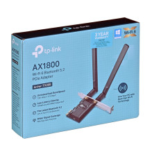 TP-Link AX1800 Wi-Fi 6 Bluetooth 5.2 PCIe adapteris TP-Link AX1800 Wi-Fi 6 Bluetooth 5.2 PCIe adapteris