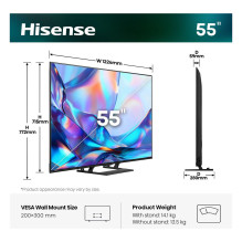 139,0cm / 55" (3840x2160) Hisense 55A7DS Smart TV 4K Hi-QLED 8ms 60Hz HDMI USB LAN HDR VESA WiFi Bluetooth Black 139,0cm / 55" (3840x2160) Hisense 55A7DS Smart TV 4K Hi-QLED 8ms 60Hz HDMI USB LAN HDR VESA WiFi Bluetooth Black