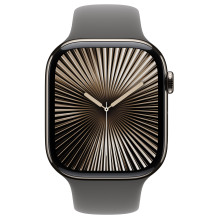 APPLE „Watch Series 10 GPS + Cellular“ 46mm Natūralaus titano korpusas su akmens pilkumo sportiniu dirželiu – S / M APPLE „Watch Series 10 GPS + Cellular“ 46mm Natūralaus titano korpusas su akmens pilkumo sportiniu dirželiu – S / M