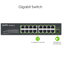 Tinklo jungiklis - Zyxel GS1100-16 16-Port Gigabit Ethernet 32 Gbit / s Juodas Tinklo jungiklis - Zyxel GS1100-16 16-Port Gigabit Ethernet 32 Gbit / s Juodas