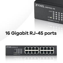 Tinklo jungiklis - Zyxel GS1100-16 16-Port Gigabit Ethernet 32 Gbit / s Juodas Tinklo jungiklis - Zyxel GS1100-16 16-Port Gigabit Ethernet 32 Gbit / s Juodas